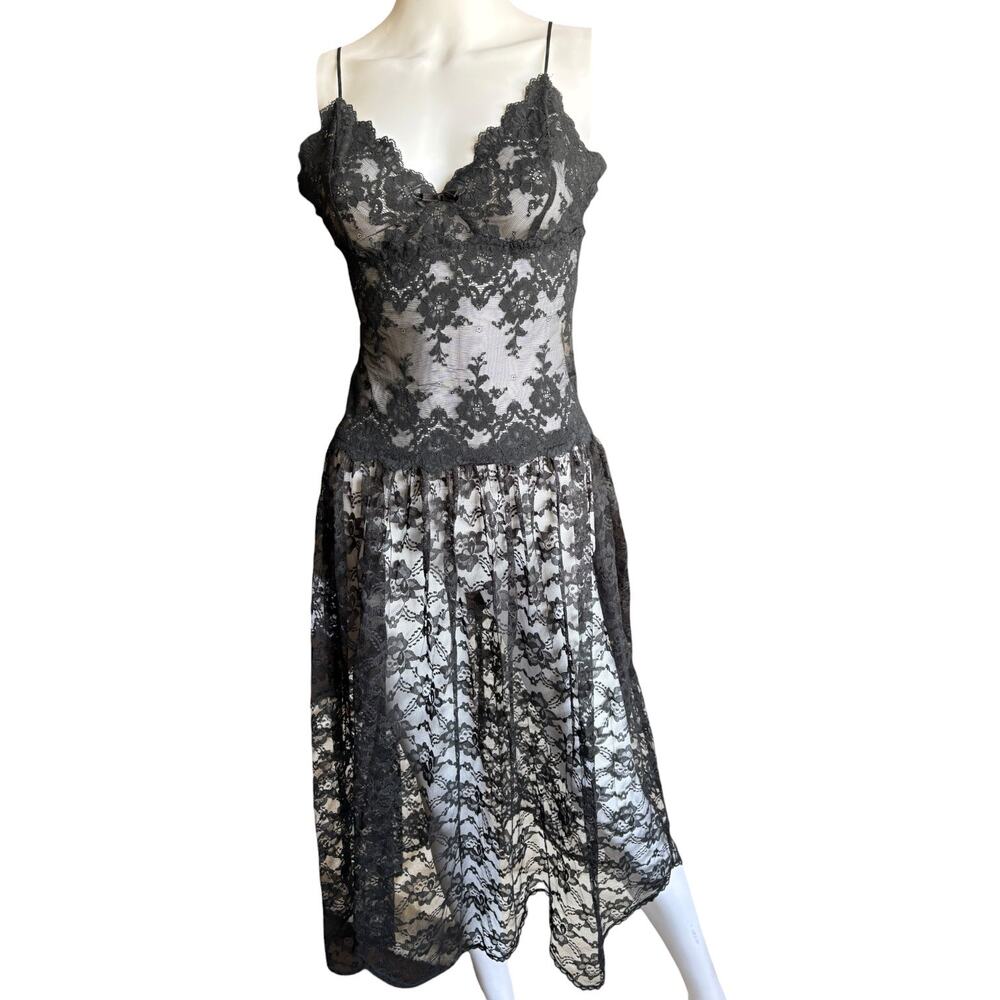Vintage Victoria's Secret Gold Label Medium Black Sheer Floral Lingerie Dress - Picture 6 of 16